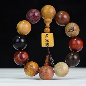 Handcrafted multi-wood bead bracelet with natural textures and mini gourd charm pendants
