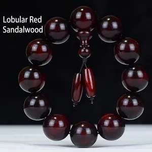 Natural Red Sandalwood Gold Star Bead Bracelet Polished Buddhist Mala Meditation Jewelry Men Women Ethnic Zen Style