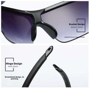 Detail of integrated nose pads and streamlined temple tips on cycling sunglasses