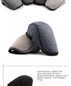Detail view of the metal adjustable buckle and knit texture on this cotton beret hat