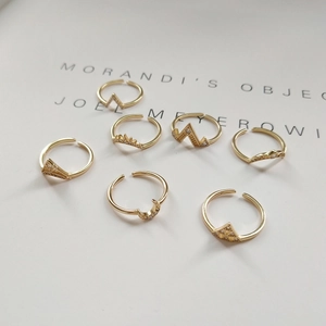 Set of 7 gold S925 sterling silver adjustable rings with geometric and moon designs