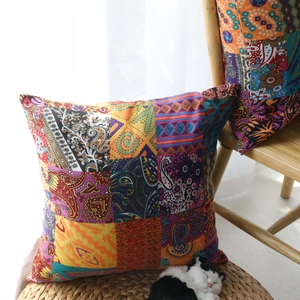 Bohemian Retro Patchwork Cushion Cover Cotton Linen Paisley Ethnic Geometric Decorative Pillowcase Hidden Zipper