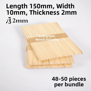 Detail showing 150mm x 10mm x 2mm natural birch wood sticks for DIY craft and model making