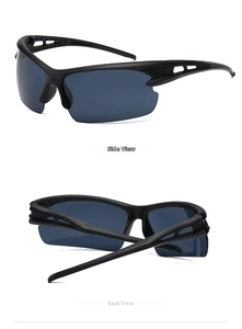 Dual-view details of matte black cycling sunglasses with hollow sweat-proof temple arms