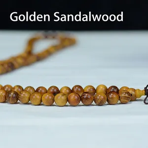 Bracelet mala authentique en bois de santal jaune à 108 perles avec grain naturel ondulé