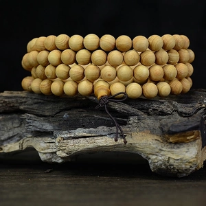 108 beads Cliff Cypress Buddhist prayer bracelet with natural wood grain texture
