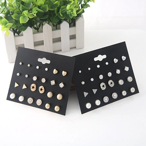 Set of 30 pairs gold and silver geometric pearl earrings with rhinestones for women