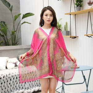 Women Chiffon Sun Protection Shawl Cardigan Paisley Print Long Sleeve Loose Wrap For Beach Driving Cycling Outdoor Summer