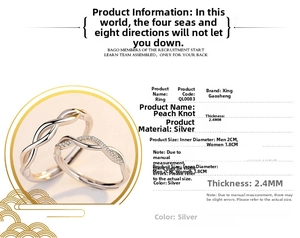 Detailed view of silver knot couple rings with male polished and female paved diamond designs