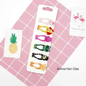 Set of 6 cute animal cartoon snap hair clips for girls including rabbit and frog designs