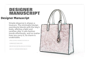 Artistic sketch of a women's tote bag with metal star charm and textured handle details