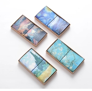 Detail view of Van Gogh art series notebooks featuring Starry Night and Almond Blossoms