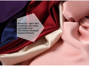 Macro shot of 18x145cm satin silk scarves in purple, burgundy, and champagne colors