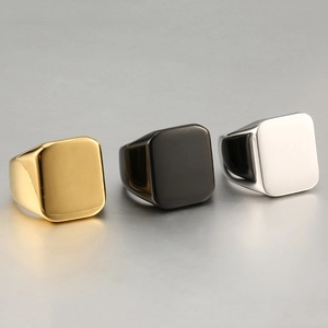 Anillo De Sello Cuadrado De Acero De Titanio Superficie Lisa Pulida Estilo Industrial Minimalista Joyería Para Hombre