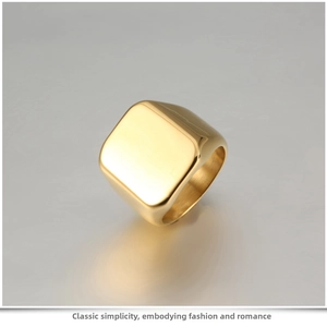 Polished gold square signet ring for men featuring a minimalist flat top and wide band