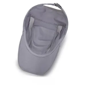 Detail of light grey mesh cap interior showing breathable fabric and adjustable strap