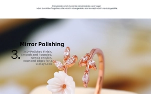 Macro shot of rose gold flower ring with shell petals and mirror-polished surface