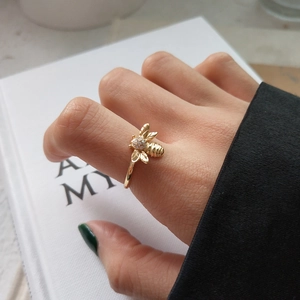 925 Sterling Silver Bee Ring 18K Gold Plated Adjustable Opening Animal Finger Jewelry With Zirconia For Women