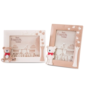 7-inch bear picture frames in cream and pink, cute animal embossed desktop photo frames