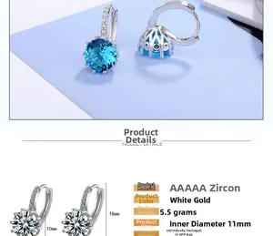 Detail view of round cubic zirconia hoop earrings showing 18mm height and 10mm stone size