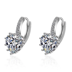 Heart Shaped Zircon Hoop Earrings Copper Silver Plated Elegant Fashion Jewelry Women