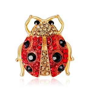 Ladybug Brooch Alloy Rhinestone Insect Fashion Jewelry Accessories For Women Elegant Red Black Sparkling Insect Pin