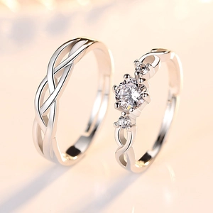 Anelli di coppia minimalisti in argento con diamante a sei griffe per fidanzamento