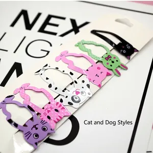 Set of 6 cartoon animal hair clips featuring colorful cat and dog designs on white card