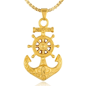 Vintage Titanium Steel Anchor Pendant Necklace Retro Nautical Helm Medallion Jewelry For Men Cool Punk Pirate Style Neckpiece
