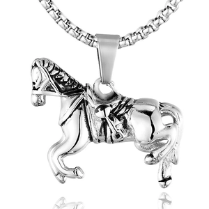 Polished silver stainless steel horse pendant necklace with chunky link chain