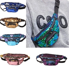 Sequin waist bag in multiple colors featuring adjustable strap and front zipper pocket