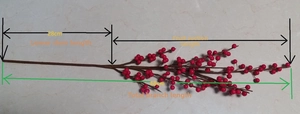 Detailed size chart for 68cm artificial red berry branches with 40cm fruit section