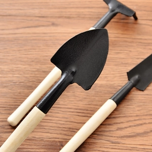 Mini 3-piece garden tool set with carbon steel heads and wooden handles for succulent plants