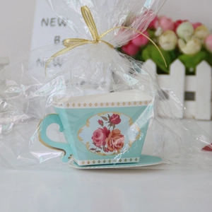 European style Tiffany blue teapot gift box with rose patterns and golden ribbon wrap