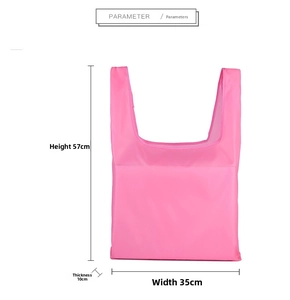 Detailed size specifications of the foldable rose red shopping bag with dimensions shown