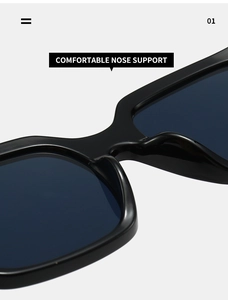 Detail shot of the comfortable integrated nose support on black square sunglasses