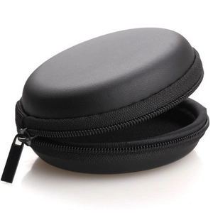 Portable round black EVA hard shell storage case with zipper for earbuds and cables