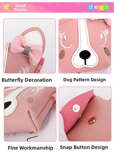 Detailed close-up of pink girls' puppy bag with bow and secure metal snap closure