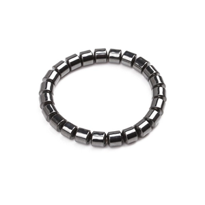 Minimalist black beaded magnetic hematite stretch bracelet with polished cylinders