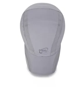 Top view of a grey mesh baseball cap with SPORT logo showing breathable fabric detail
