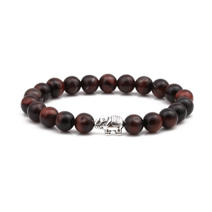 Tiger eye and purple agate elephant bracelet featuring polished natural stone beads