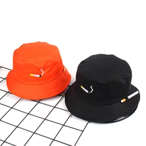 Streetwear cotton bucket hat with NO CHIL cigarette embroidery in orange and black