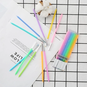 Rainbow Gradient Birthday Candles Long Thin Paraffin Wax Cake Toppers For Party Celebration Decoration Star Pattern With Silver Base