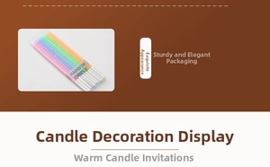 Detailed view of colorful thin long rainbow candles set in clear plastic box packaging