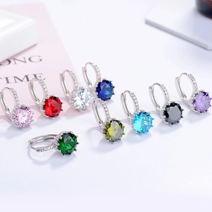 Classic silver hoops with brilliant round cubic zirconia in nine vibrant colors