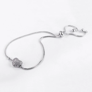 Bracelet cœur en argent avec oxydes de zirconium et chaîne à glissière réglable