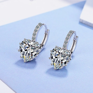 Elegant silver heart zircon hoop earrings with micro-pave setting for women