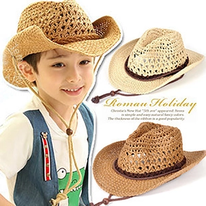 Kids Adult Straw Cowboy Hat Woven Hollow Breathable Wide Brim Sun Protection Summer Beach Western Style With Windproof Rope