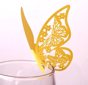 3D hollow yellow butterfly paper place cards for wedding glassware decoration