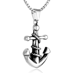 Vintage punk pirate anchor skull pendant in 316L stainless steel with a square pearl chain